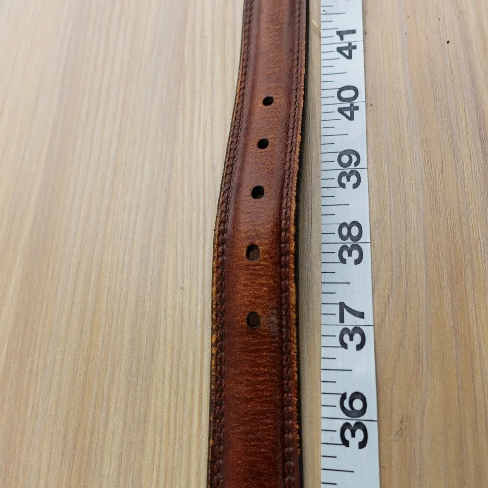 Classic Brown Leather Belt Mens 38 TRAFALGAR Gold Brass Buckle Veal Preppy Ivy